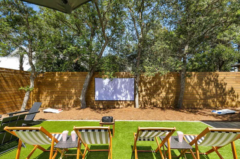 Backyard has movie projector, perfect for movie nights at home!