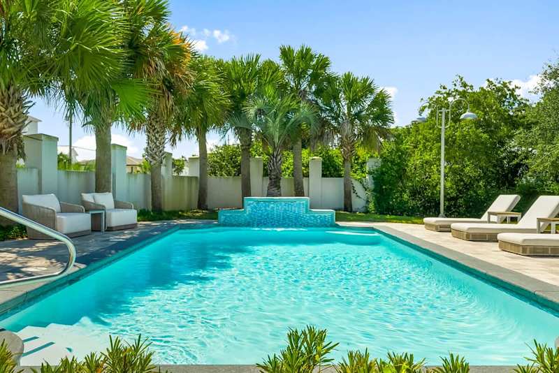 The home features a private pool.