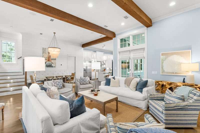 Open living and dining space.