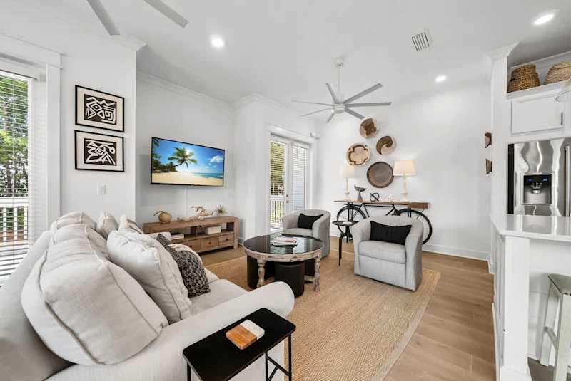 Spacious living room with seating for all.