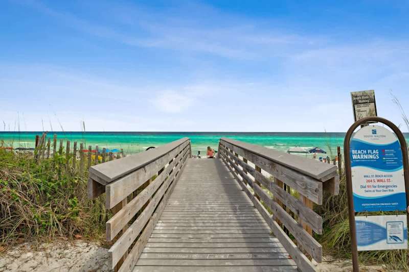The emerald green water of 30A is just a quick 5 minute golf cart ride away!