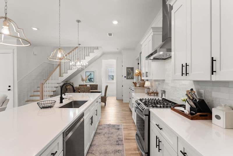 Fully stocked kitchen.