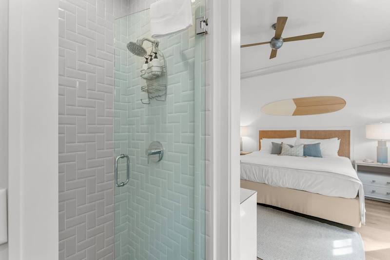 Bathroom features a walk-in shower.