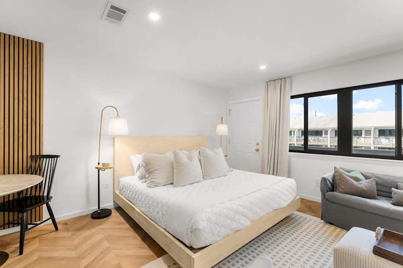 Studio features a king bed.