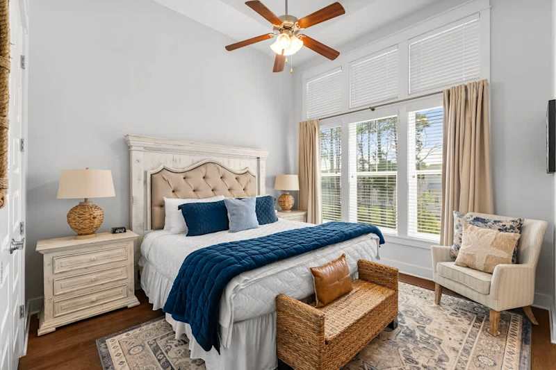 Bedroom #1 features a king bed, ensuite, and smart tv.