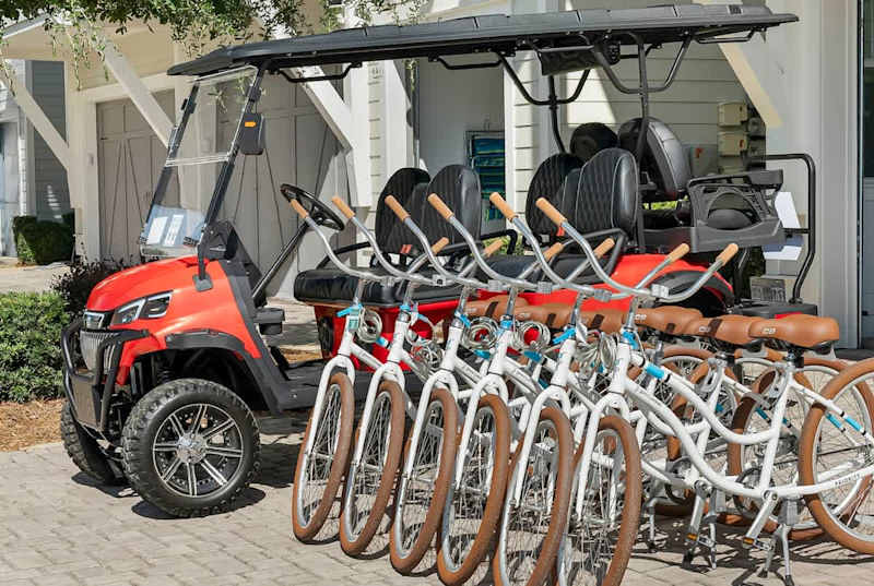 The home features a 6 seater golf cart & 6 adult bikes.