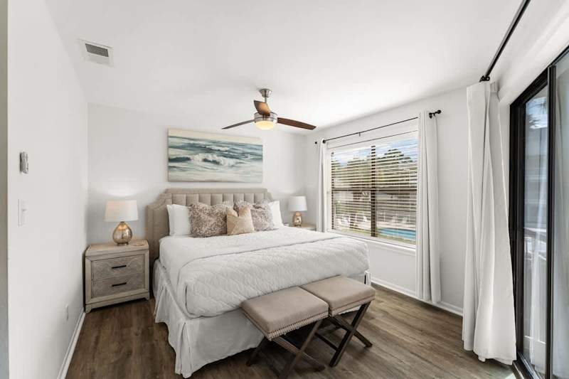 Bedroom #1 features a King, with ensuite, smart tv, & balcony access.