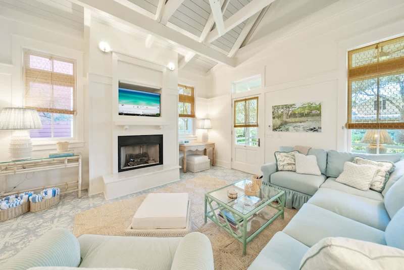 Living room with smart tv & seating for all.