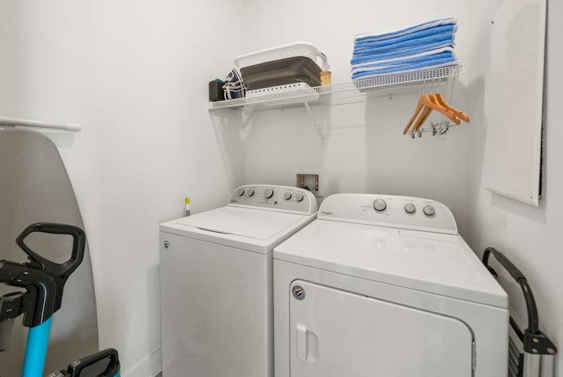 Home has a full-size washer and dryer.