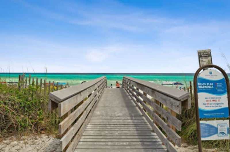The emerald green water of 30A is just a quick ride from the home.