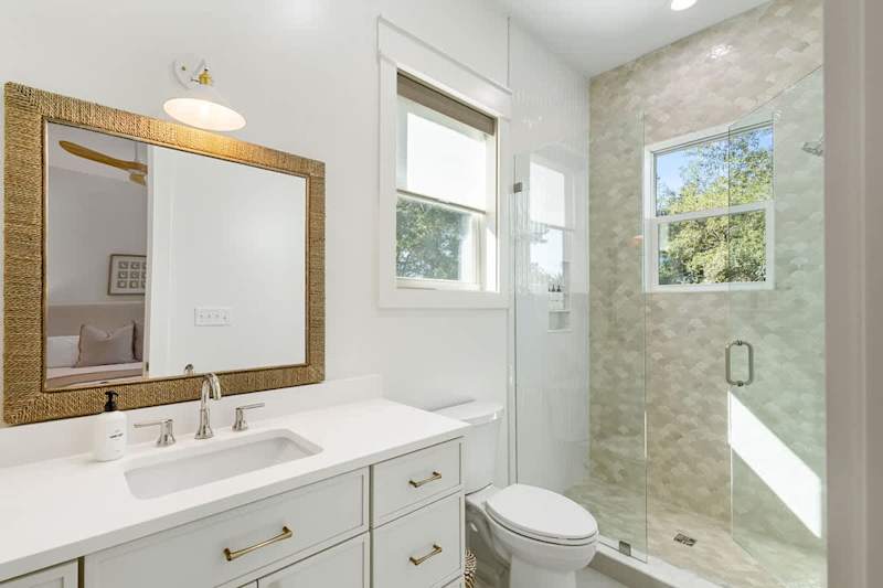 Bathroom features a walk-in shower.