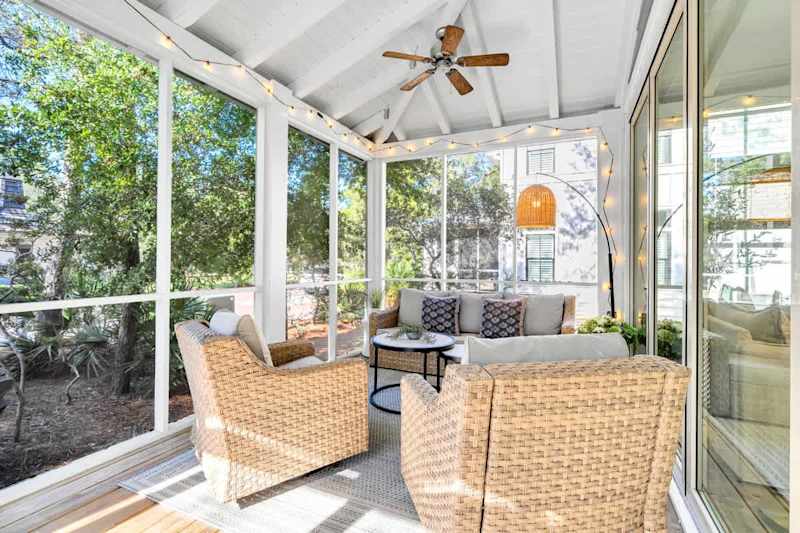 The home's large screened-in porch is a guest favorite for sipping coffee in the morning or ending the night with a cocktail.