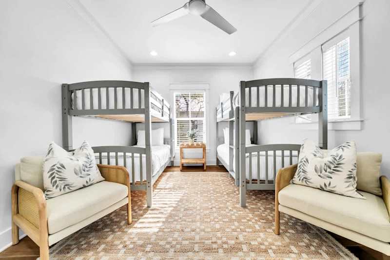 Bedroom #3 features (2) twin/twin bunk beds, a smart tv and an ensuite.