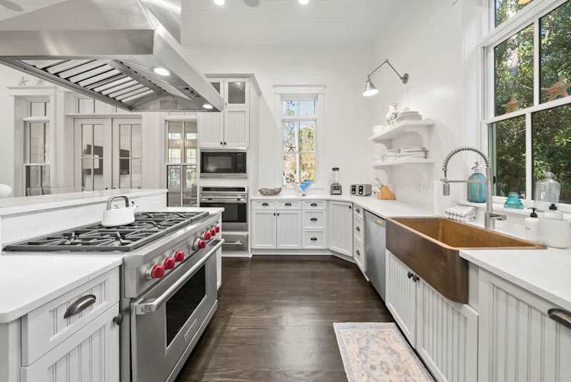 The fully equipped kitchen is perfect for cooking meals together.