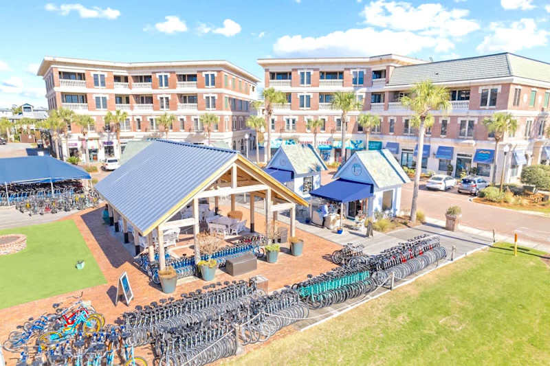 The Village at Seacrest Beach features multiple dining options, shopping and entertainment in the grassy center amphitheater.