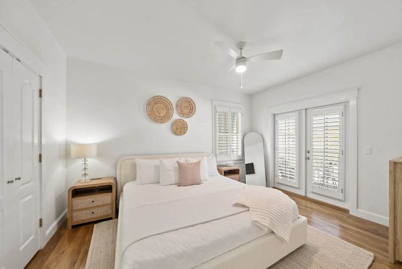 Bedroom #1 features a king bed and smart tv.