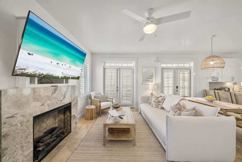 Living room features a smart tv.
