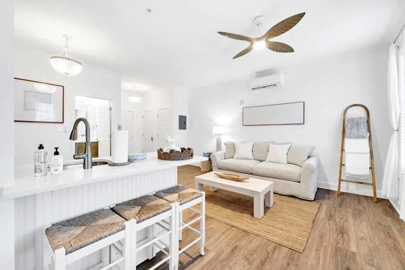 Kitchen island includes seating for 3.