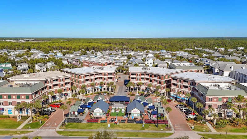 The Village at Seacrest Beach features multiple dining options, shopping and entertainment in the grassy center amphitheater.