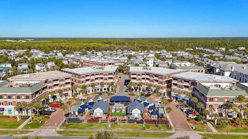 The Village at Seacrest Beach features multiple dining options, shopping and entertainment in the grassy center amphitheater.