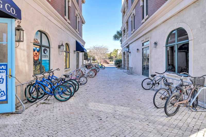 Condo's included bikes can be found between the buildings.