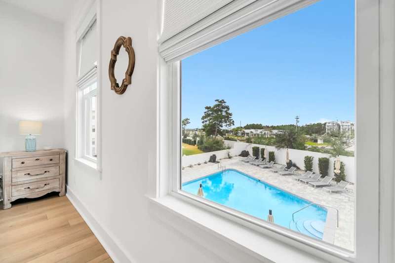 Home overlooks the pool.