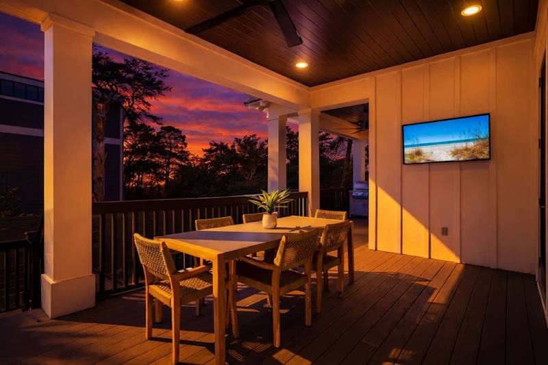 Outdoor dining with smart tv
