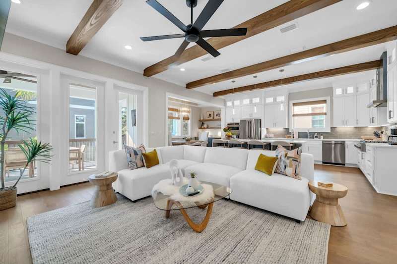 Large open living and dining space