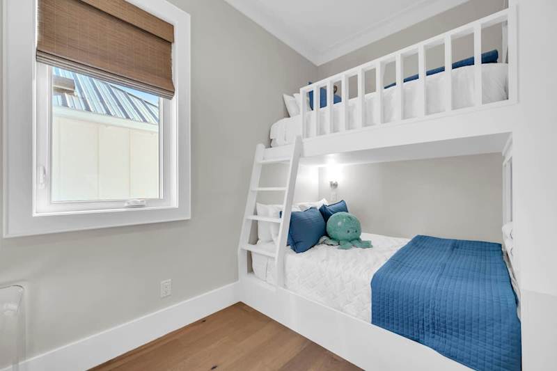 Bedroom #3 features a twin/double bunk, reading nook, and smart tv.