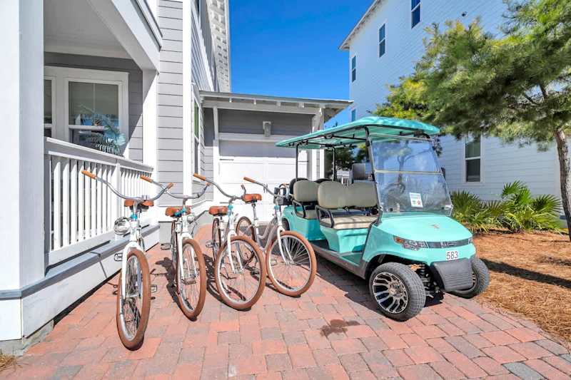 Included are 4 adult bikes ad 6 seater golf cart