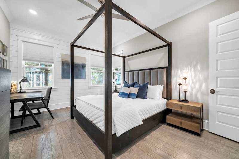 Bedroom #1 features a king with ensuite, smart tv, walk-in closet, and desk