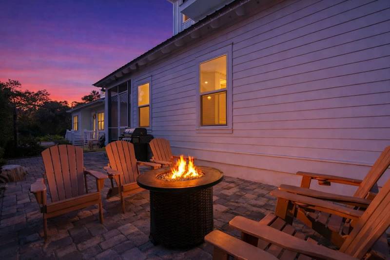 Gas fire pit, perfect for enjoying s'mores with the family!