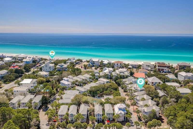 Home is a short walk from the public beach access.