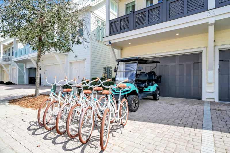 Home features a 6 seater golf cart and 6 adult bikes!
