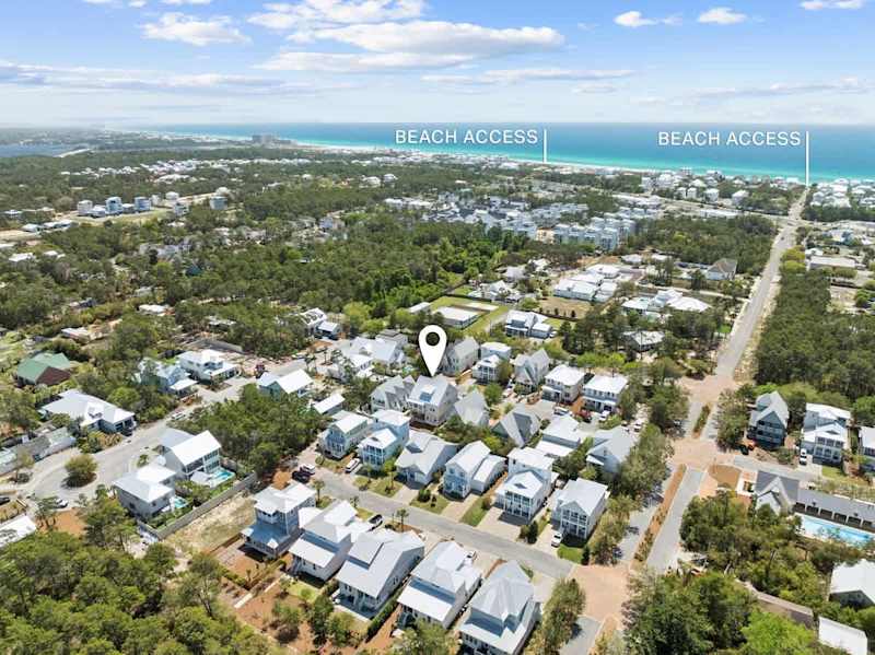 The emerald green water of 30A is just a quick 5 minute golf cart ride away!