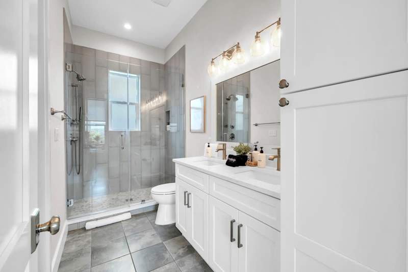 Hall bathroom with walk-in shower