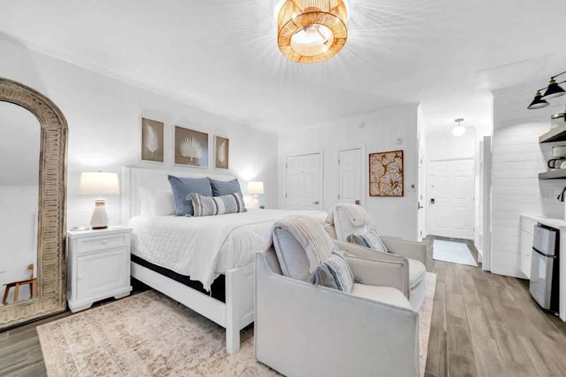 Studio features a comfy king bed.
