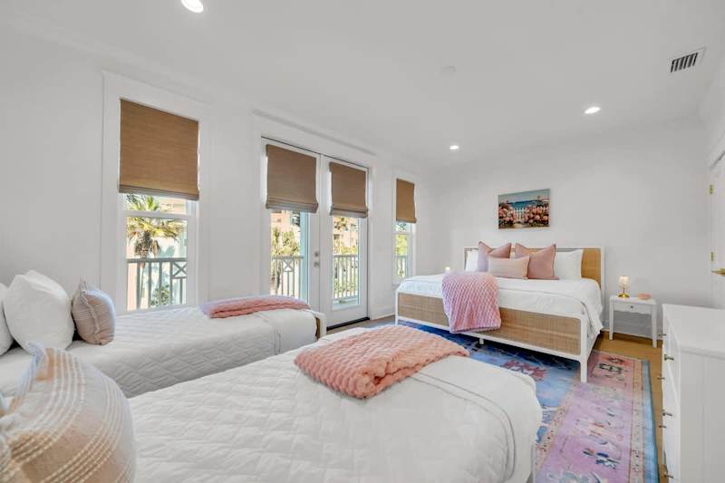 Bedroom #2 Features a King + (2) Twin Single Beds With Ensuite + Balcony Access Facing 30A