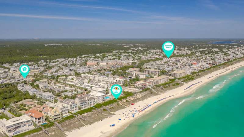 The home is a short walk to private deeded beach access and Rosemary Beach