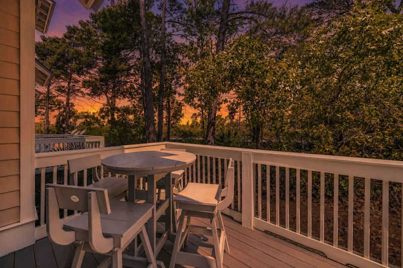 Large private patio with seating off living room