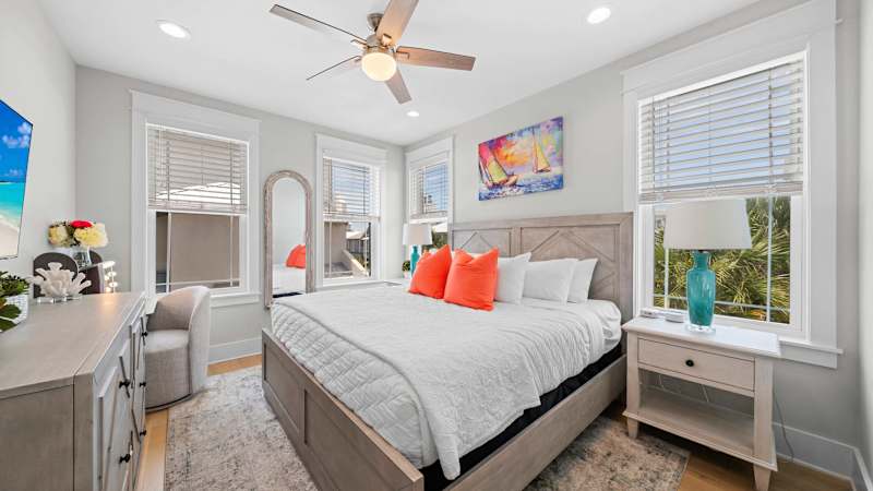 Bedroom #5 features a king bed, smart tv and dedicated work space.