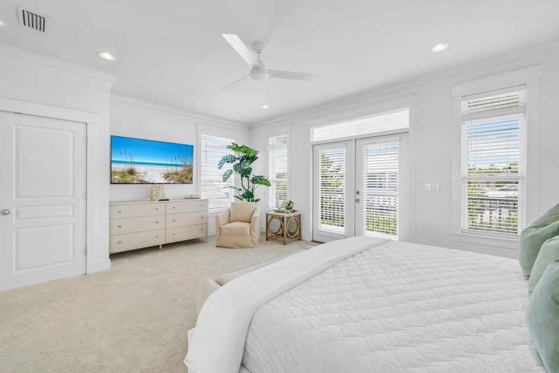 Room features smart tv and porch access