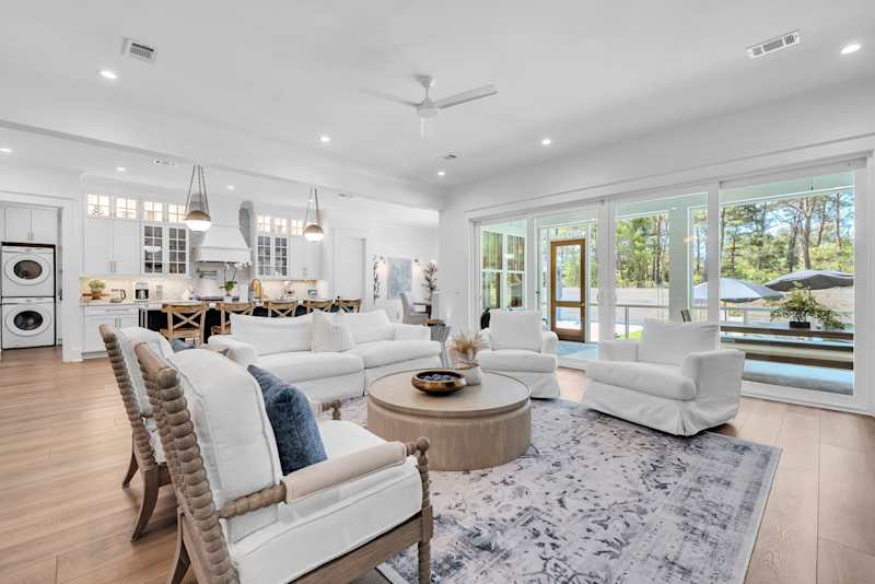 Large open living and dining space
