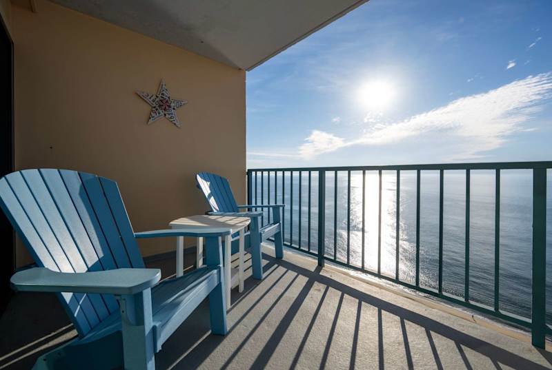 VueStay oceanfront condo balcony at sunset in Ocean City, Maryland