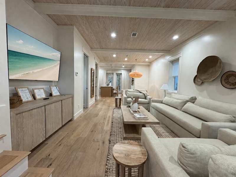 Living room features a smart tv!