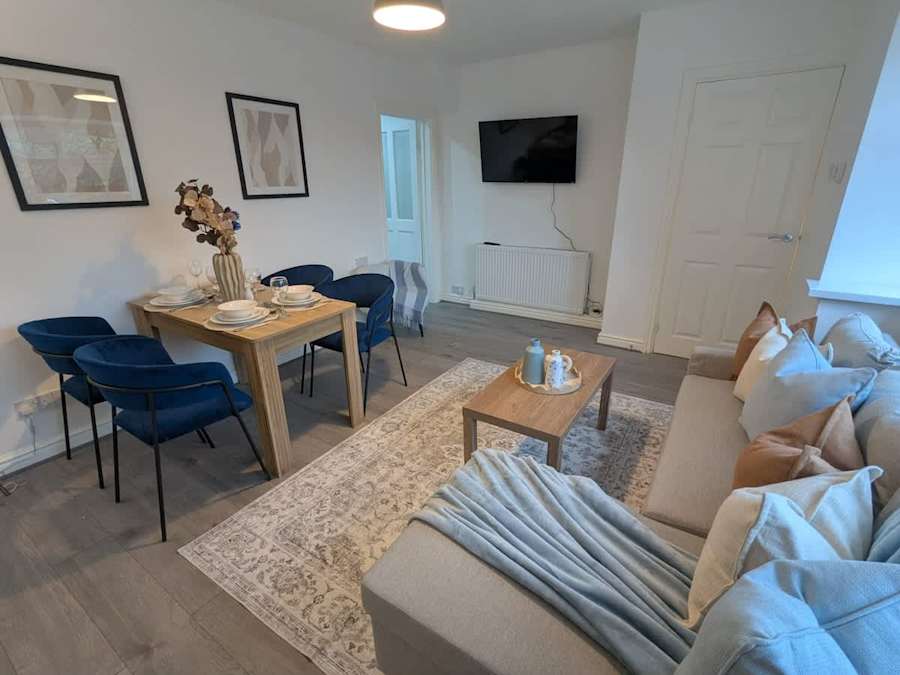 Living room and dining area in the Little Hulton house