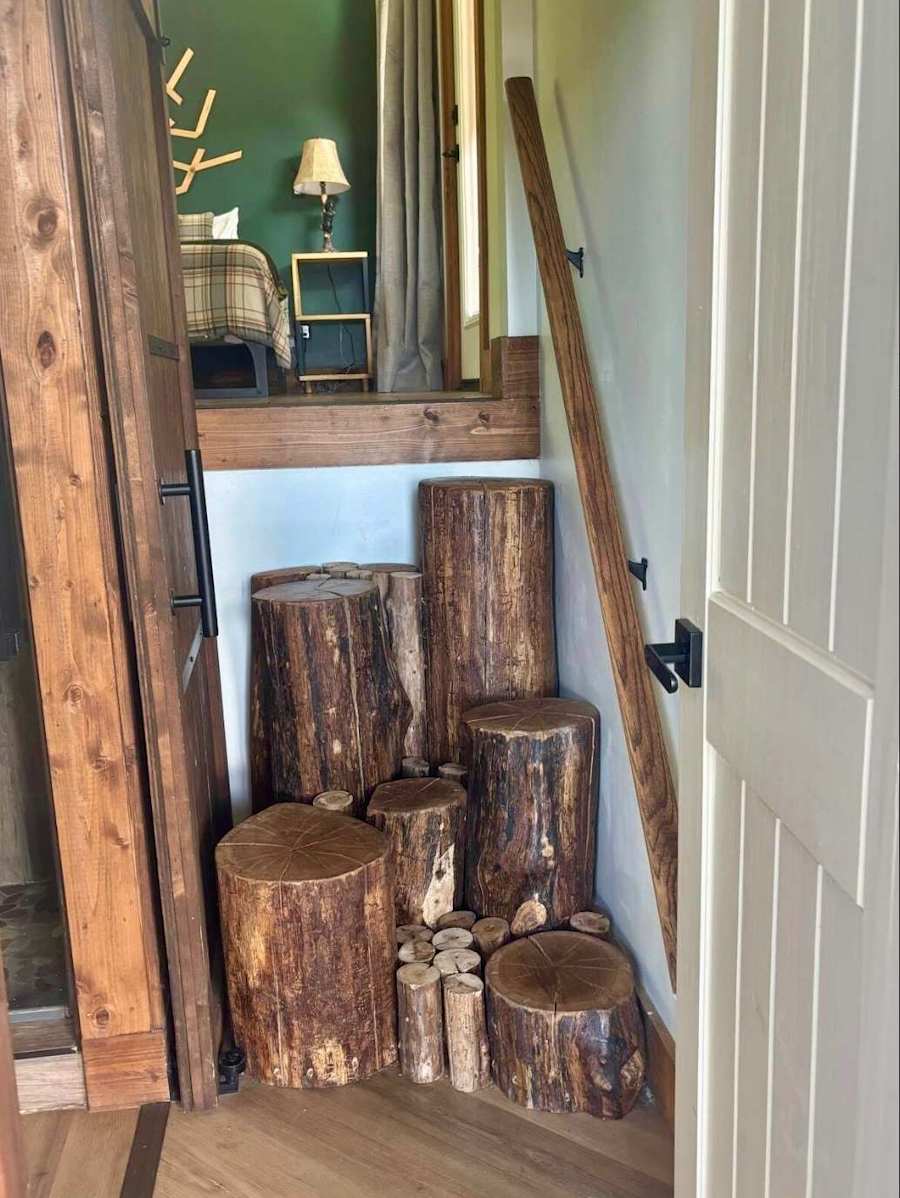 Tree Stump Stairway to Green Bedroom