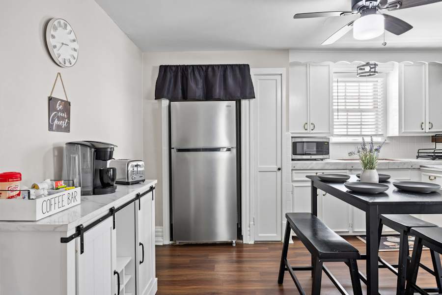 The kitchen in the first-floor apartment has everything you need for homemade meals.