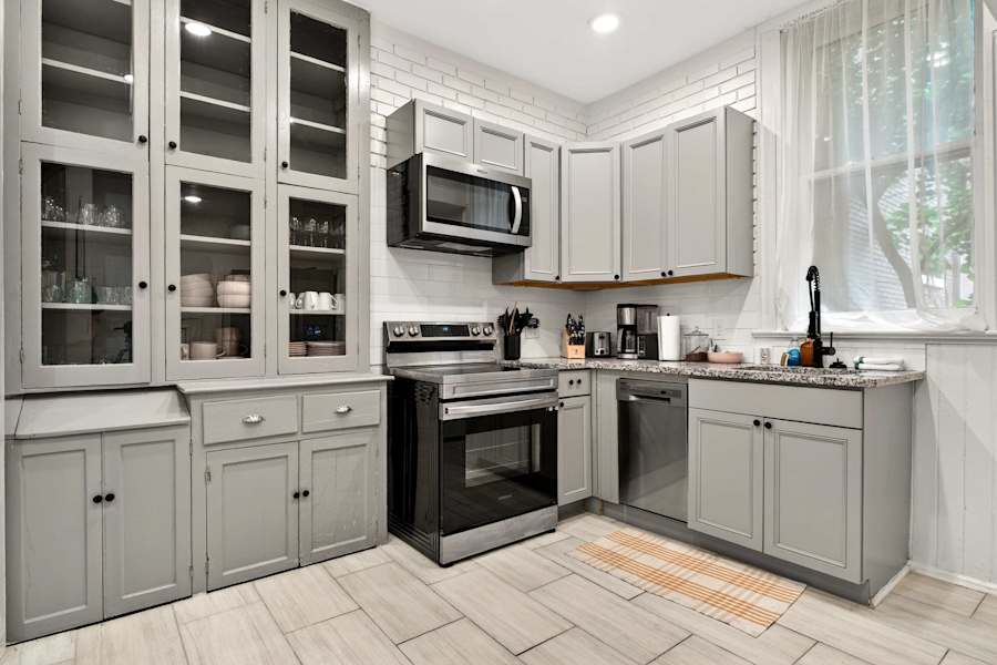 The kitchen, fully equipped for cooking.