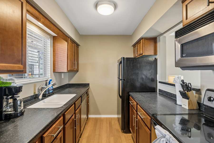 The kitchen, with plenty of counter space for everyday cooking.